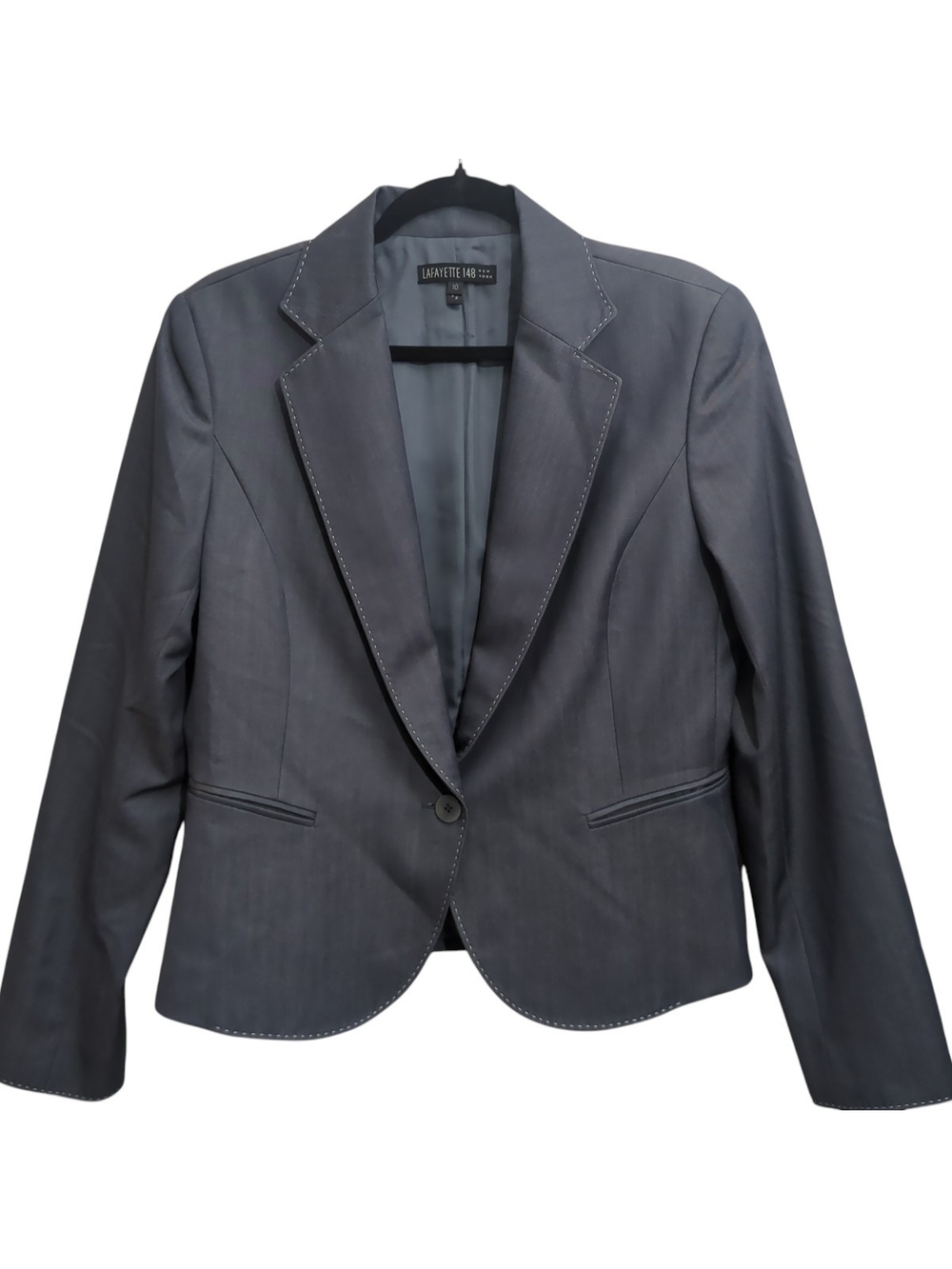 Lafayette 148 New York Grey 100% Virgin Wool Pick Stitch Tailored Blazer Sz 10
